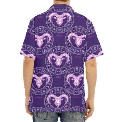 Purple Aries Zodiac Pattern Print Aloha Shirt