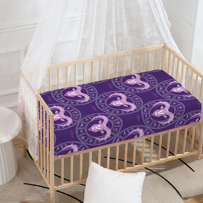 Purple Aries Zodiac Pattern Print Baby Crib Sheet