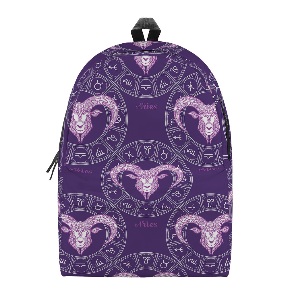 Purple Aries Zodiac Pattern Print Backpack