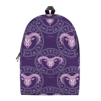 Purple Aries Zodiac Pattern Print Backpack