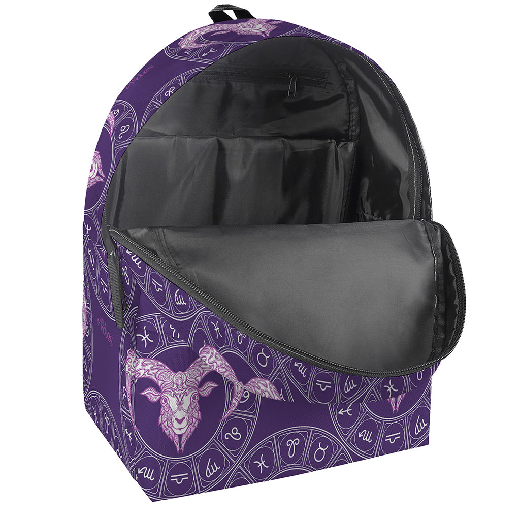 Purple Aries Zodiac Pattern Print Backpack