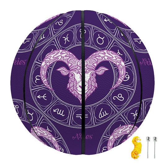 Purple Aries Zodiac Pattern Print Basketball