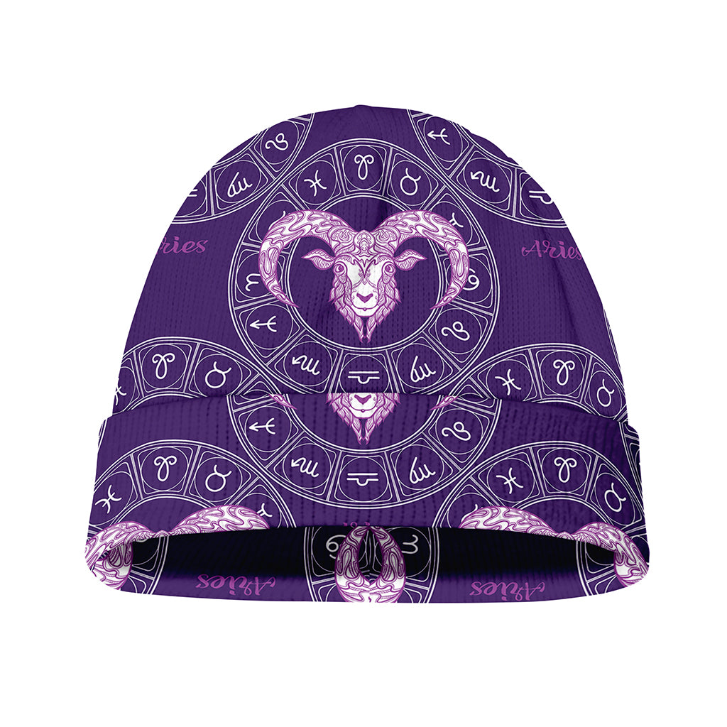 Purple Aries Zodiac Pattern Print Beanie