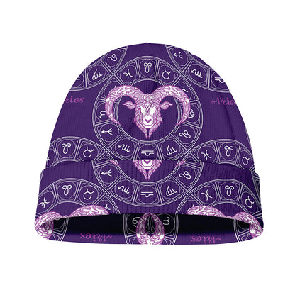 Purple Aries Zodiac Pattern Print Beanie