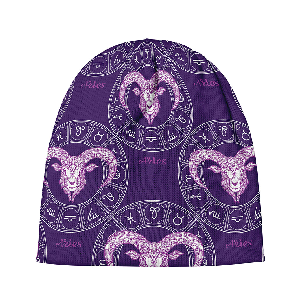 Purple Aries Zodiac Pattern Print Beanie