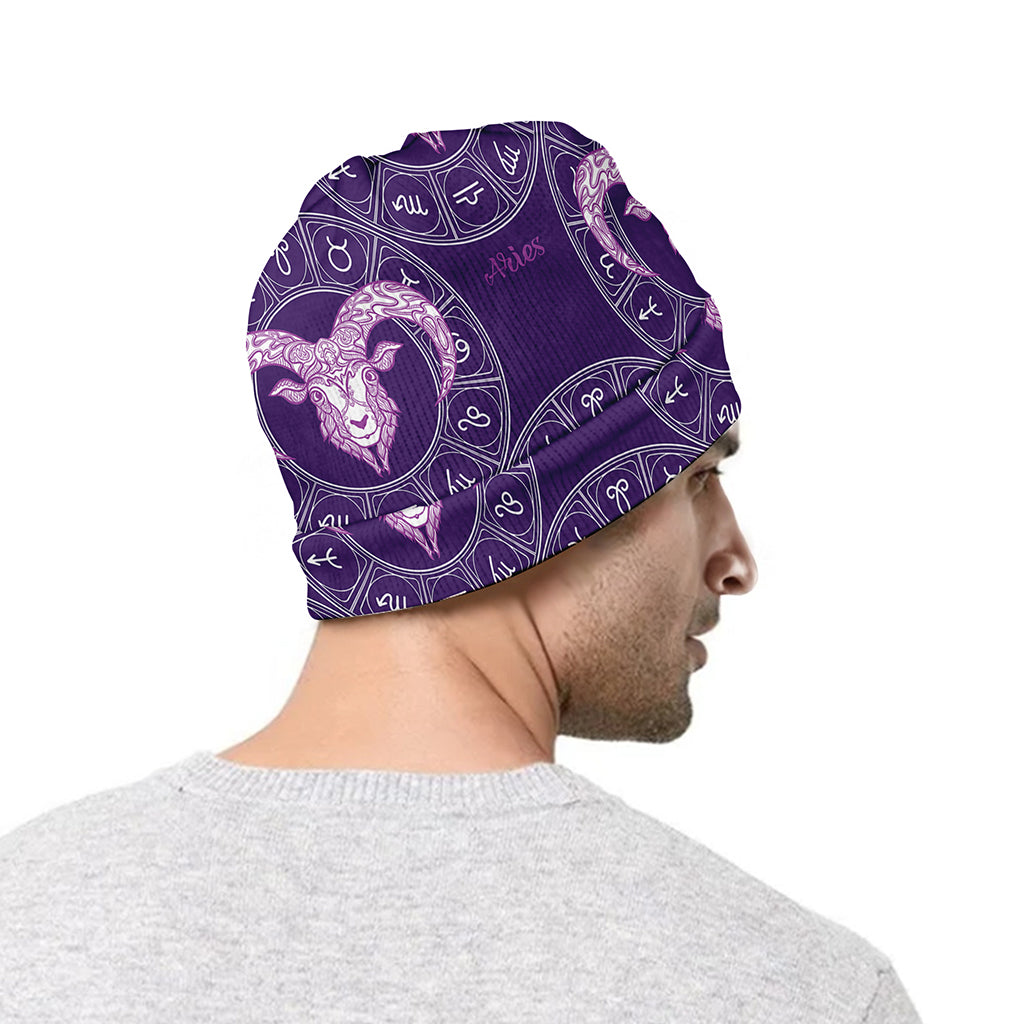 Purple Aries Zodiac Pattern Print Beanie
