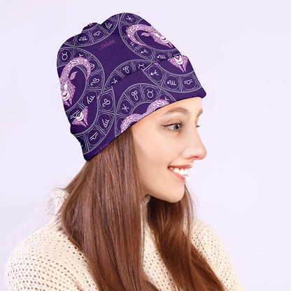Purple Aries Zodiac Pattern Print Beanie