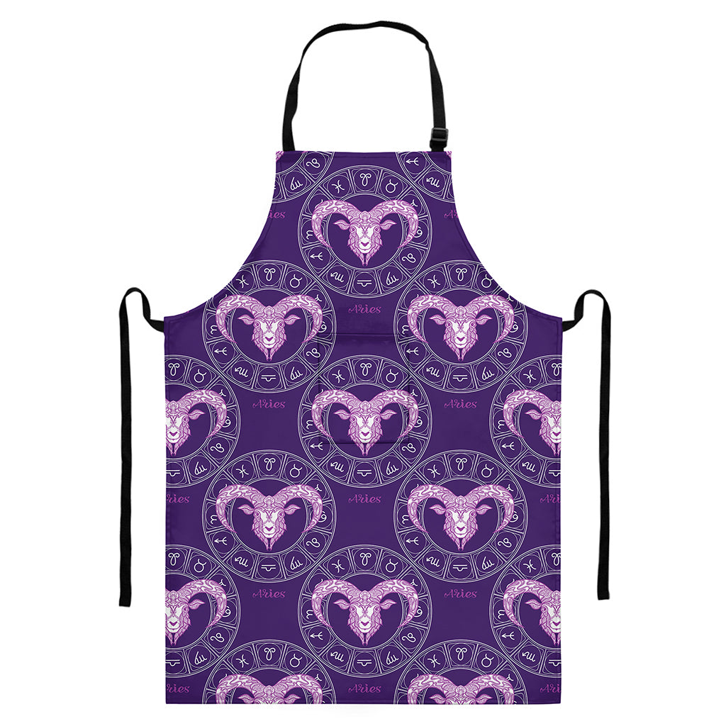 Purple Aries Zodiac Pattern Print Bib Apron With Pocket