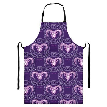 Purple Aries Zodiac Pattern Print Bib Apron With Pocket