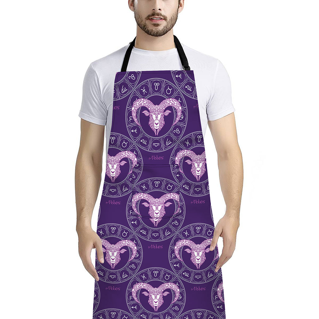 Purple Aries Zodiac Pattern Print Bib Apron With Pocket