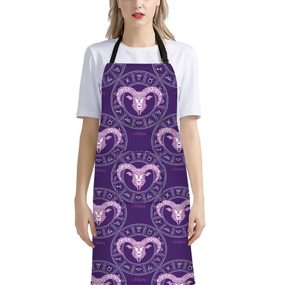 Purple Aries Zodiac Pattern Print Bib Apron With Pocket
