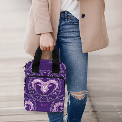 Purple Aries Zodiac Pattern Print Bible Tote Bag