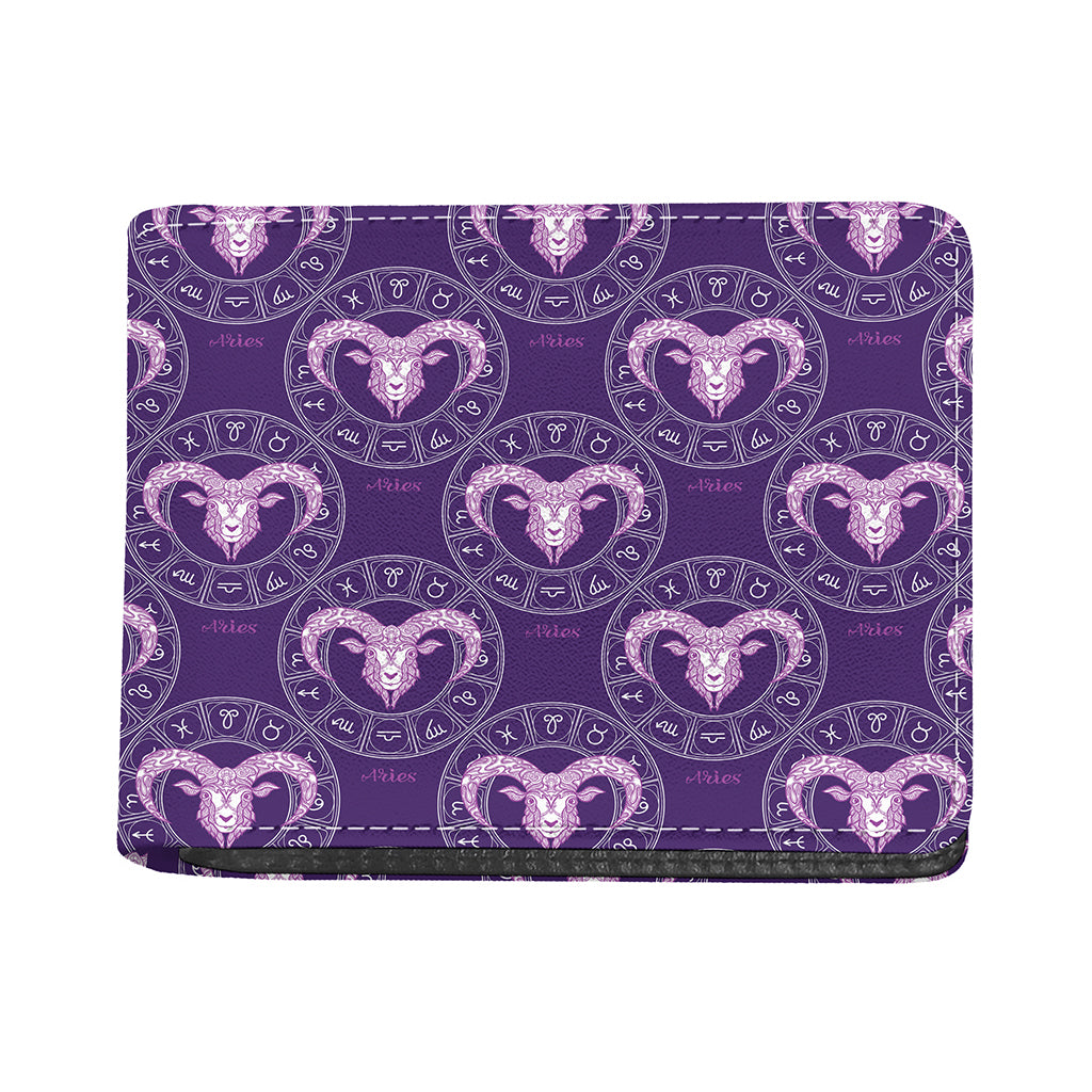 Purple Aries Zodiac Pattern Print Bifold Wallet