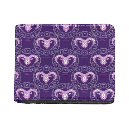 Purple Aries Zodiac Pattern Print Bifold Wallet