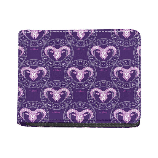 Purple Aries Zodiac Pattern Print Bifold Wallet