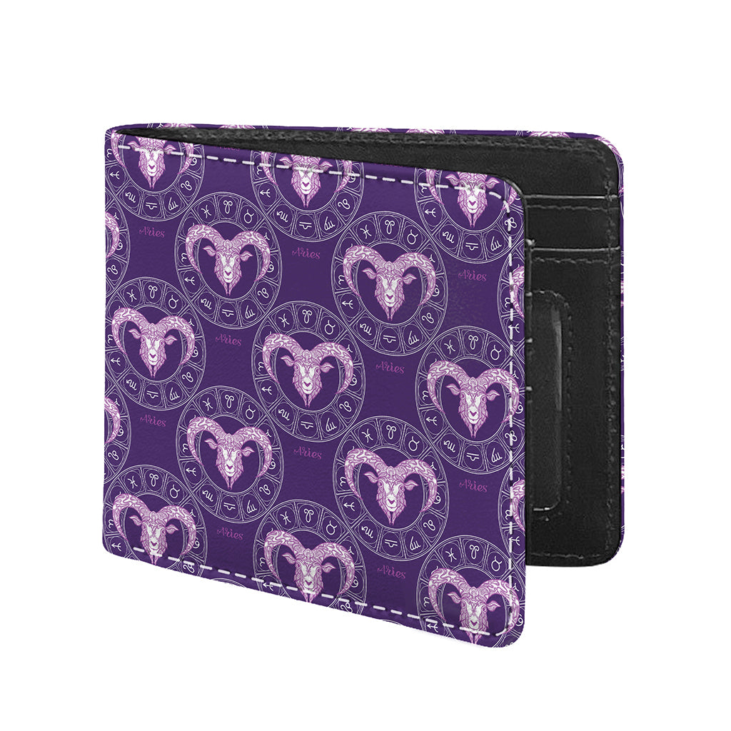 Purple Aries Zodiac Pattern Print Bifold Wallet