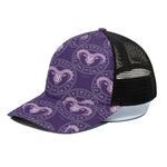 Purple Aries Zodiac Pattern Print Black Mesh Trucker Cap