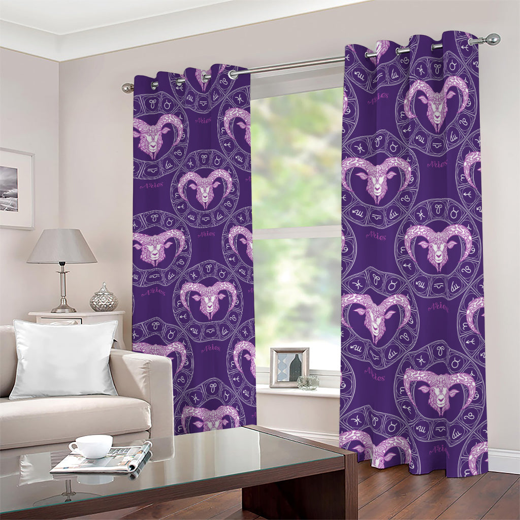 Purple Aries Zodiac Pattern Print Blackout Grommet Curtains
