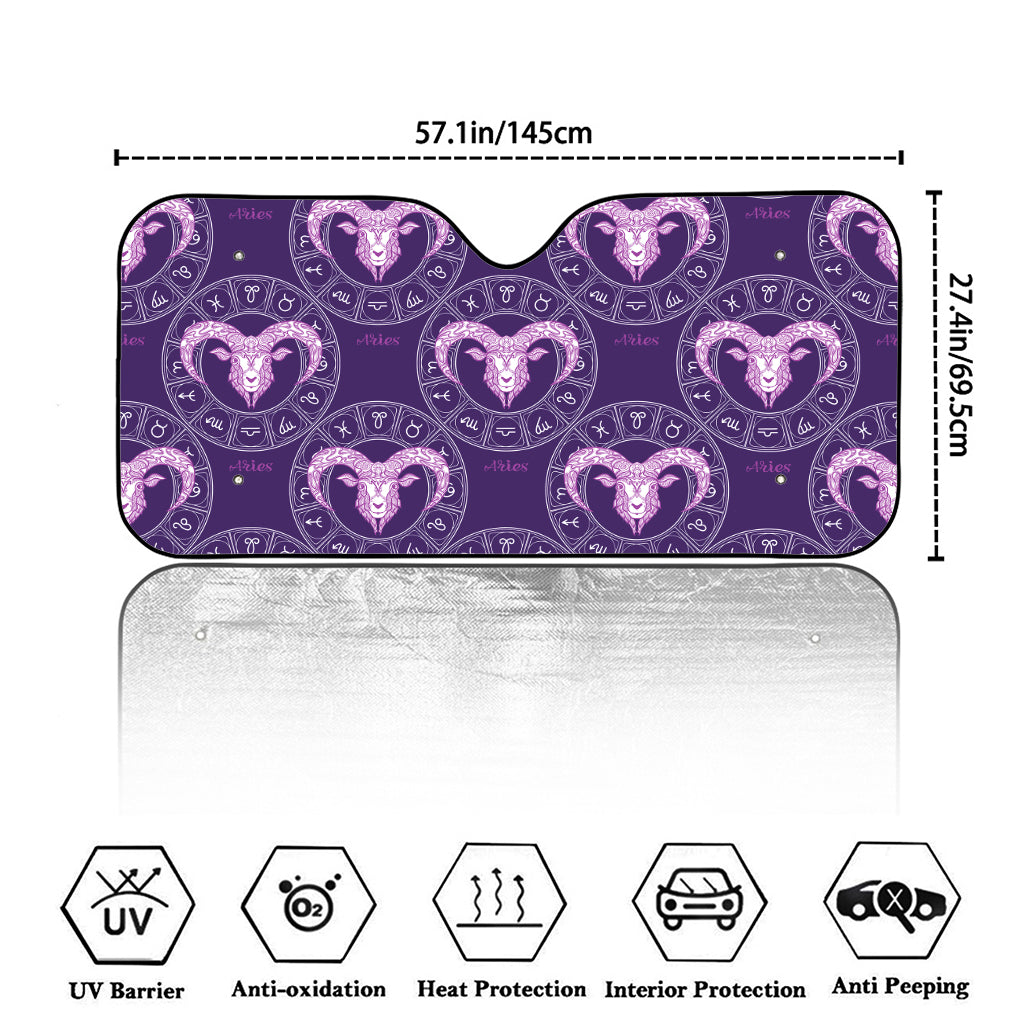 Purple Aries Zodiac Pattern Print Car Windshield Sun Shade