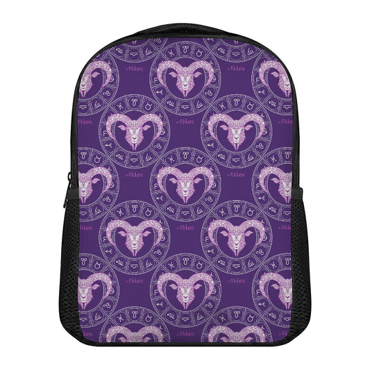 Purple Aries Zodiac Pattern Print Casual Backpack