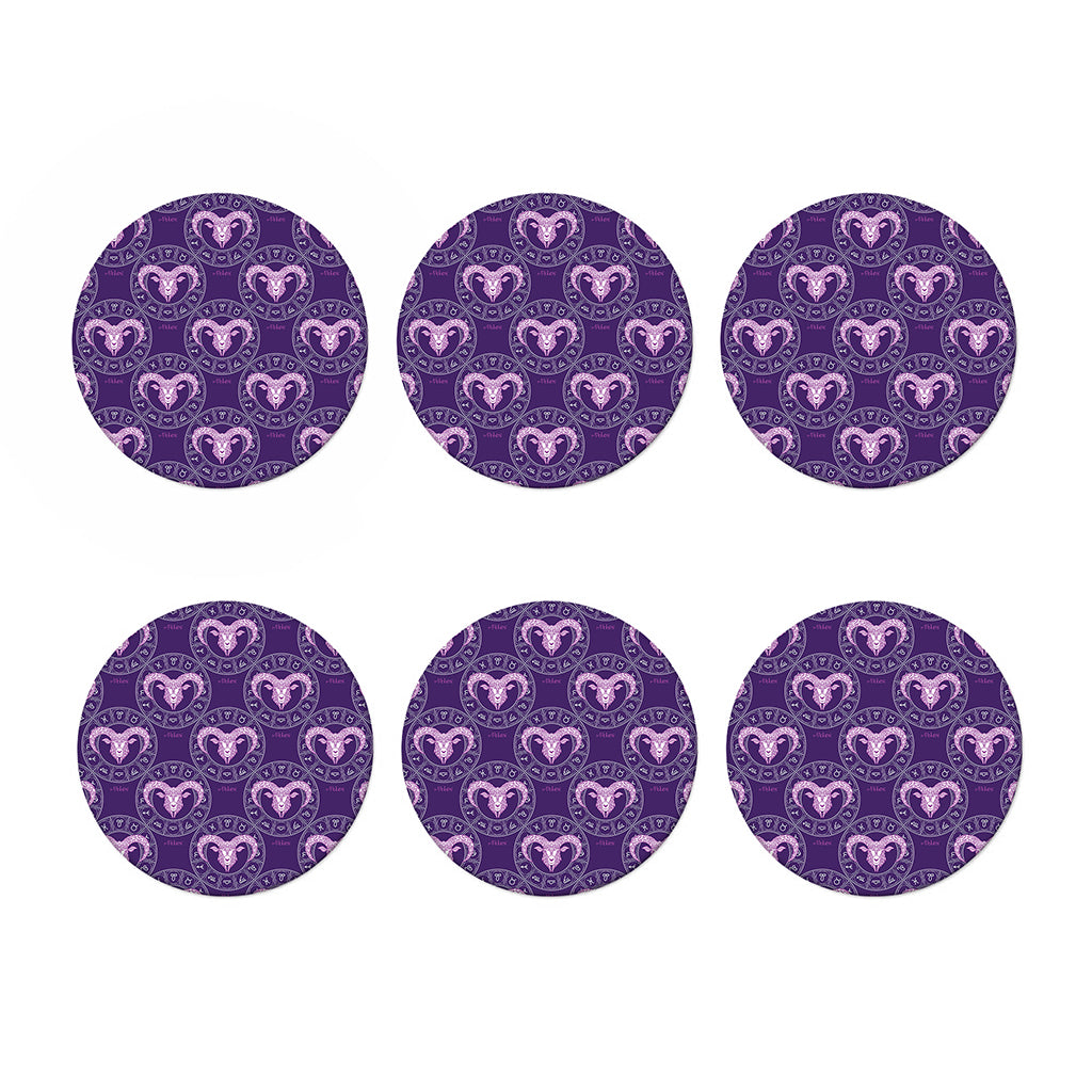 Purple Aries Zodiac Pattern Print Coaster Set