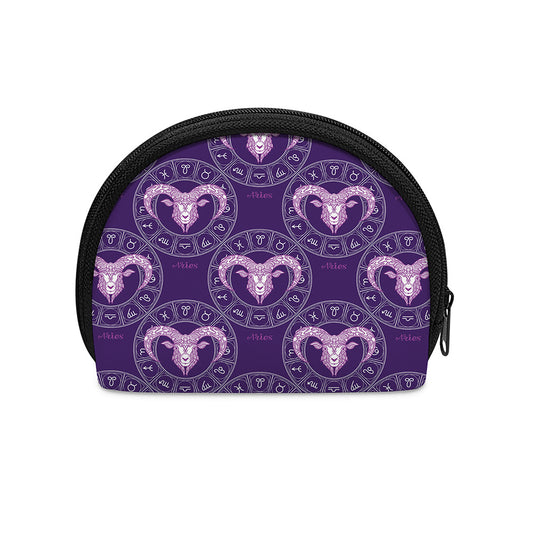 Purple Aries Zodiac Pattern Print Coin Purse