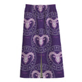 Purple Aries Zodiac Pattern Print Cotton Front Slit Maxi Skirt