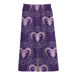 Purple Aries Zodiac Pattern Print Cotton Front Slit Maxi Skirt