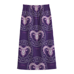 Purple Aries Zodiac Pattern Print Cotton Front Slit Maxi Skirt
