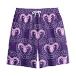 Purple Aries Zodiac Pattern Print Cotton Shorts