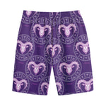 Purple Aries Zodiac Pattern Print Cotton Shorts