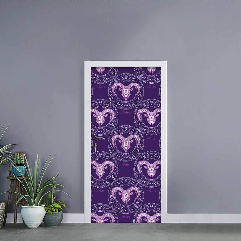 Purple Aries Zodiac Pattern Print Door Sticker
