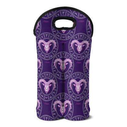 Purple Aries Zodiac Pattern Print Double Neoprene Wine Tote