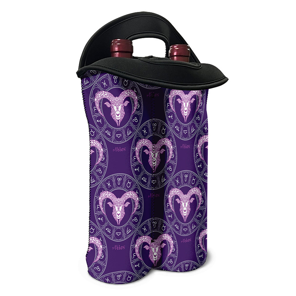 Purple Aries Zodiac Pattern Print Double Neoprene Wine Tote