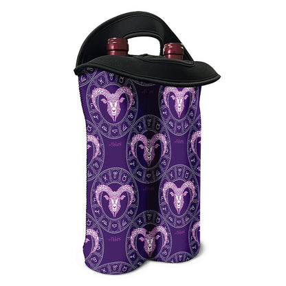 Purple Aries Zodiac Pattern Print Double Neoprene Wine Tote