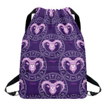 Purple Aries Zodiac Pattern Print Drawstring Backpack