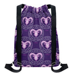 Purple Aries Zodiac Pattern Print Drawstring Backpack