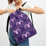 Purple Aries Zodiac Pattern Print Drawstring Backpack