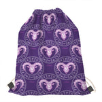 Purple Aries Zodiac Pattern Print Drawstring Bag