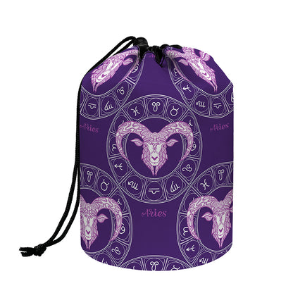 Purple Aries Zodiac Pattern Print Drawstring Makeup Bag