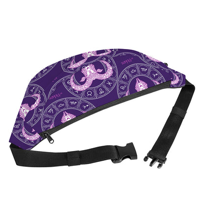 Purple Aries Zodiac Pattern Print Fanny Pack