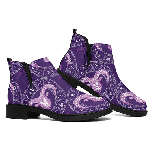 Purple Aries Zodiac Pattern Print Flat Ankle Boots