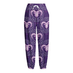 Purple Aries Zodiac Pattern Print Fleece Lined Knit Pants