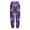 Purple Aries Zodiac Pattern Print Fleece Lined Knit Pants