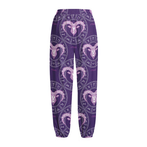 Purple Aries Zodiac Pattern Print Fleece Lined Knit Pants