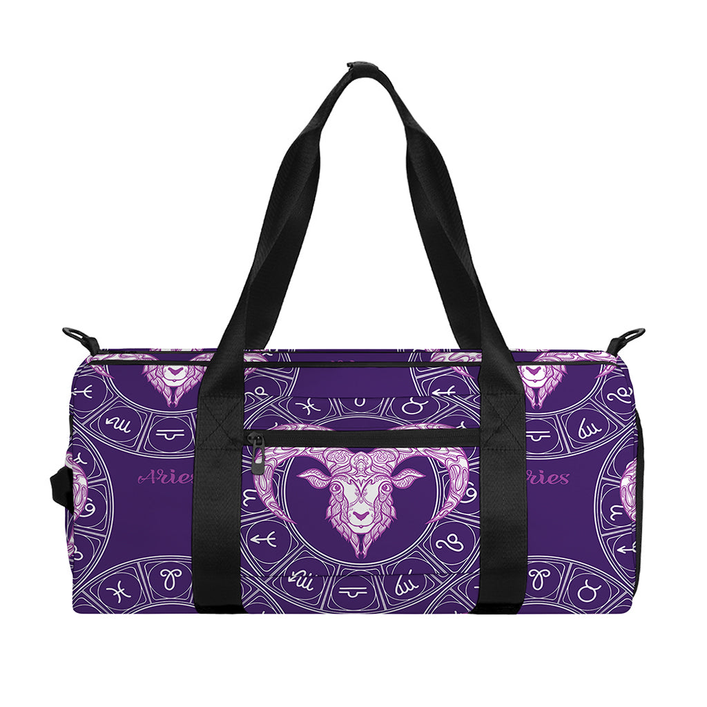 Purple Aries Zodiac Pattern Print Gym Bag