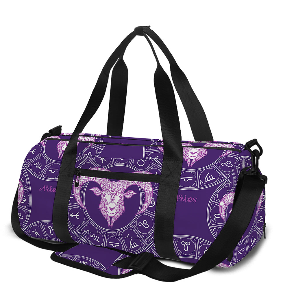 Purple Aries Zodiac Pattern Print Gym Bag