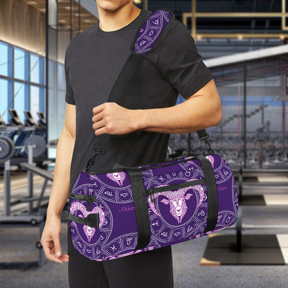 Purple Aries Zodiac Pattern Print Gym Bag