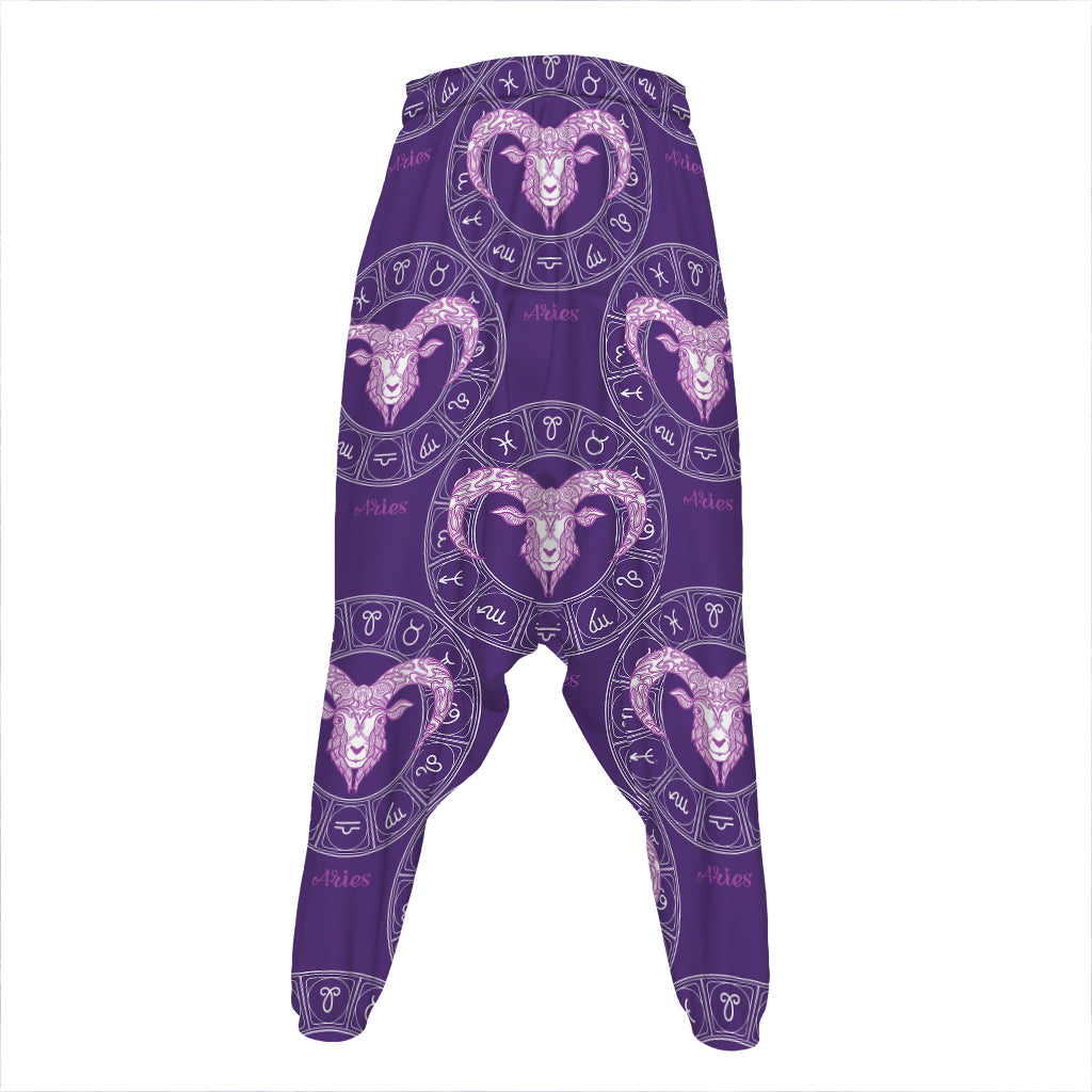 Purple Aries Zodiac Pattern Print Hammer Pants