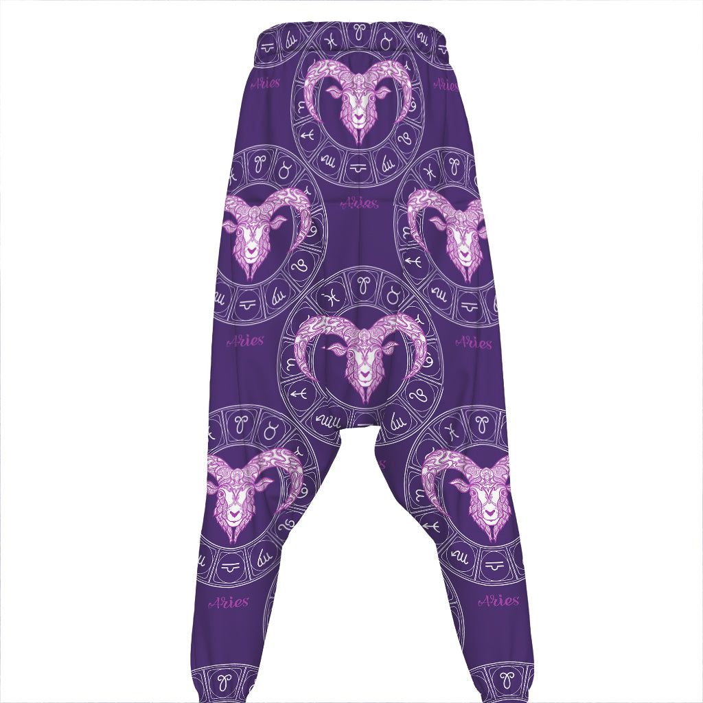 Purple Aries Zodiac Pattern Print Hammer Pants